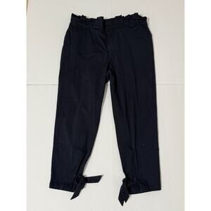 Women's Eloquii Ruffled Waist Ankle Tie Pants, Navy, Size 20